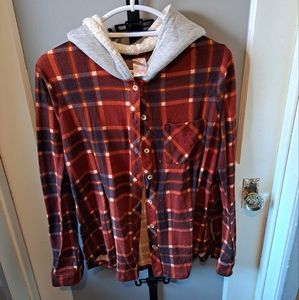 Womens NOBO Fall Flannel with Sherpa Hood, Size XL (15-17)